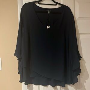 Tahari Navy Ruffle Blouse